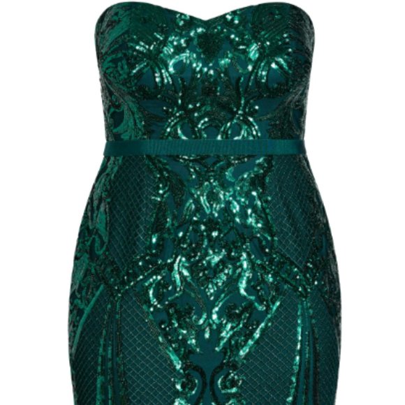 City Chic Teal Sequin Strapless Midi Dress - Picture 2 of 10